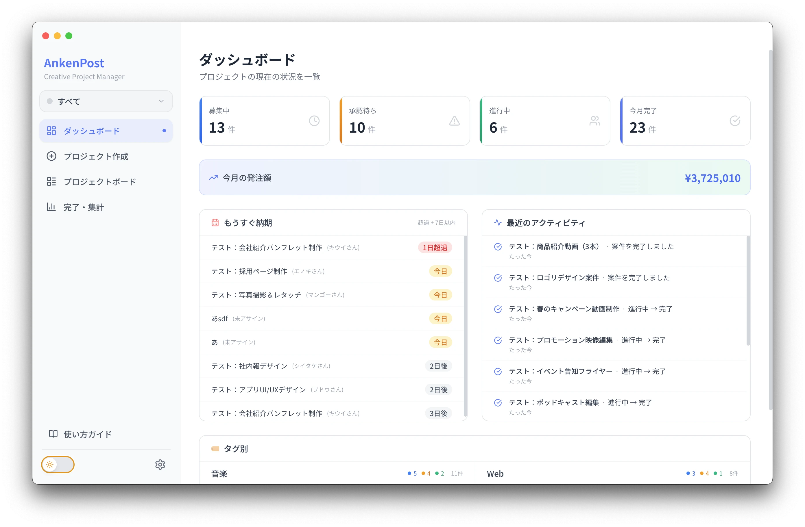 AnkenPost ダッシュボード画面